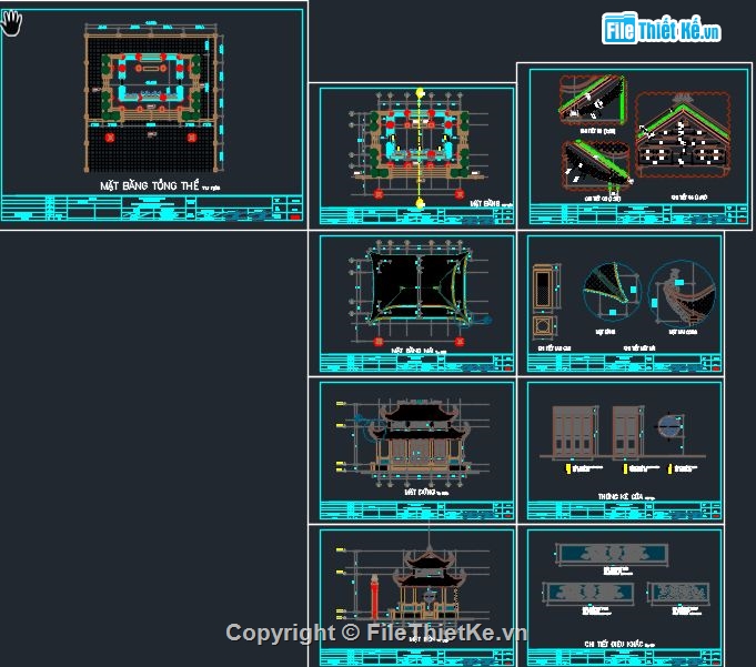 bản vẽ miếu thờ,kiến trúc nhà thờ,bản vẽ autocad miếu thờ,CAD Miếu Thờ 2 mái